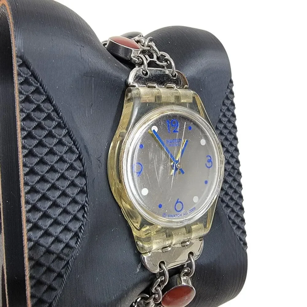 Swatch 2009 Lady Charm Bracelet Watch Swiss Quartz Multicolor Stone Dainty